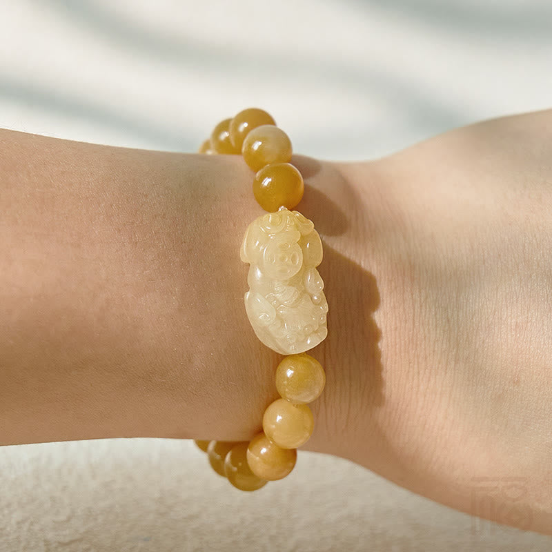FuAttract Prosperity Flow - Golden Silk Jade Pixiu Bracelet - image 2