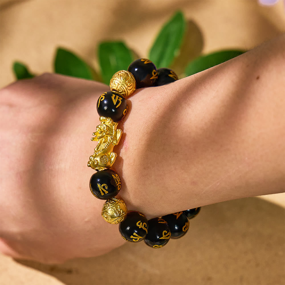 FuAttract Abundance & Protection – Black Onyx Om Mani Padme Hum Beads Pixiu Bracelet - image 3