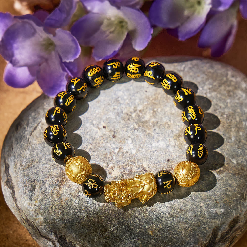FuAttract Abundance & Protection – Black Onyx Om Mani Padme Hum Beads Pixiu Bracelet - image 2