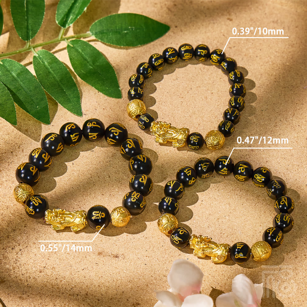 FuAttract Abundance & Protection – Black Onyx Om Mani Padme Hum Beads Pixiu Bracelet - image 4