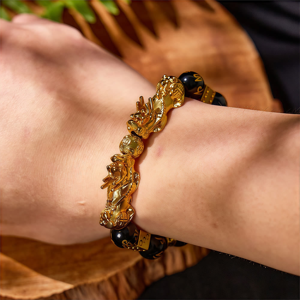 FuAttract Calm & Protection - Black Onyx Six-Word Mantra Beads Pixiu Bracelet - image 4