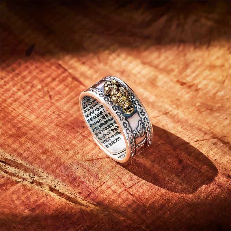 FuAttract Celestial Fortune - Adjustable Silver Pixiu Ring with Sacred Om Mani Mantra - Slim Fit - image 0