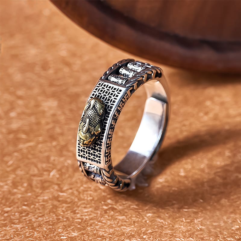 FuAttract Abundance Generator - Adjustable Silver Pixiu Om Mani Mantra Ring - image 2