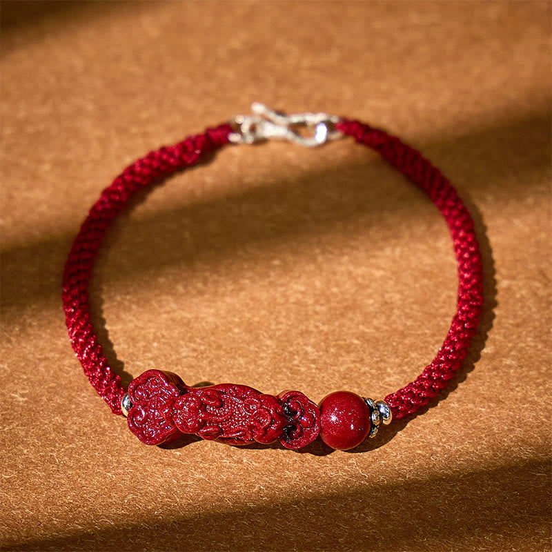 Fuattract Protective Power – Handcrafted Cinnabar Pixiu Braided Bracelet - Buckle Rope - Wine red - image 9