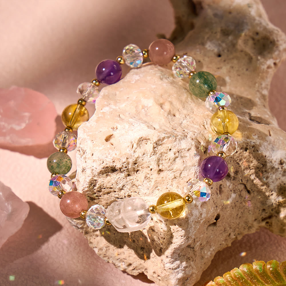 FuAttract Love, Luck & Fortune – Amethyst Strawberry Quartz Citrine Pixiu Bracelet - image 2