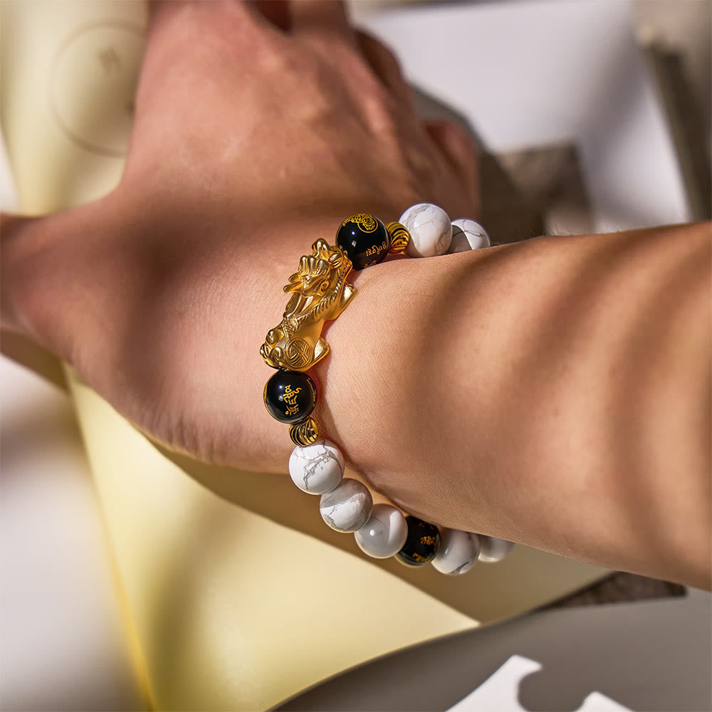 FuAttract Boho Energy Shield - Natural White Turquoise Beads Pixiu Bracelet - image 4