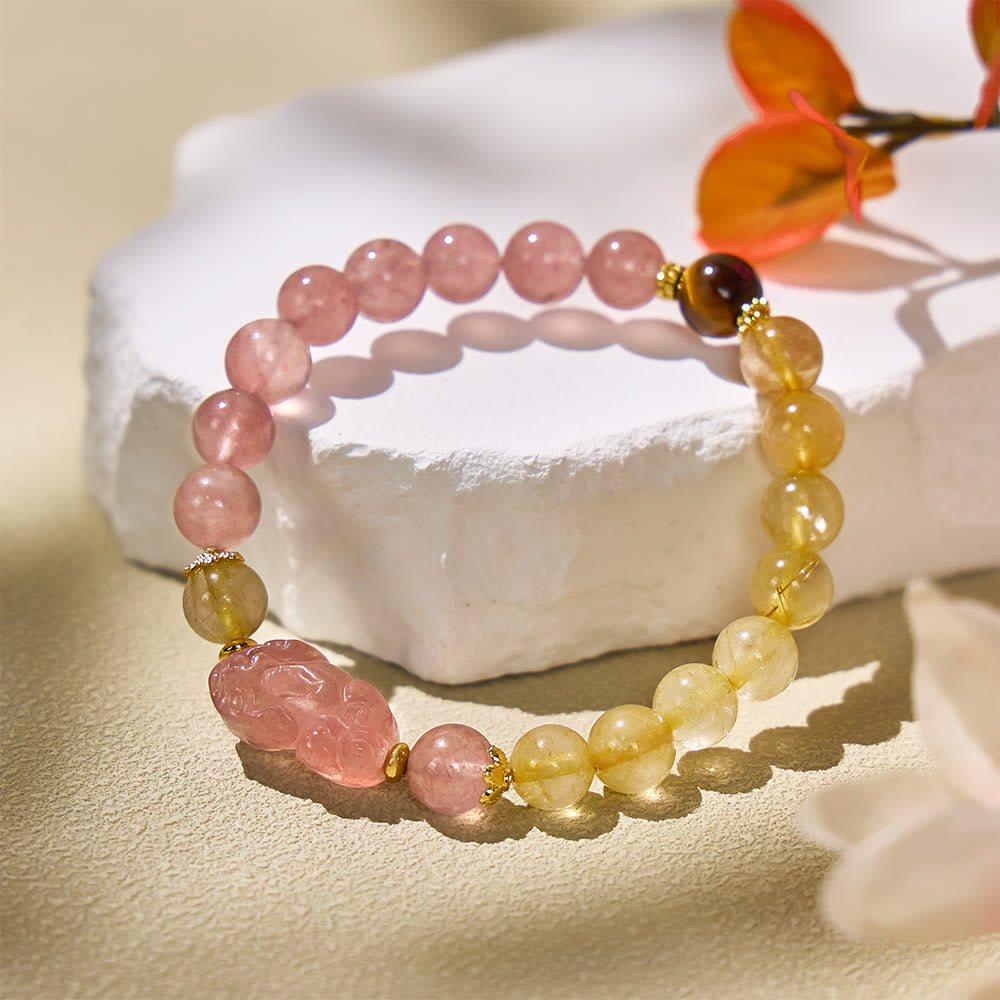 FuAttract Heart & Fortune - Rutilated Quartz & Strawberry Quartz Pixiu Wealth Bracelet - image 1