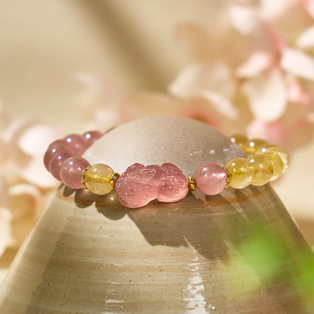 FuAttract Heart & Fortune - Rutilated Quartz & Strawberry Quartz Pixiu Wealth Bracelet - image 2