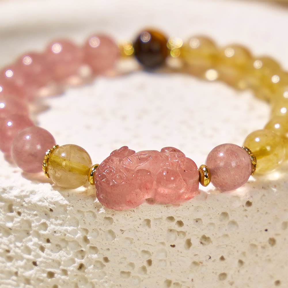 FuAttract Heart & Fortune - Rutilated Quartz & Strawberry Quartz Pixiu Wealth Bracelet - image 3