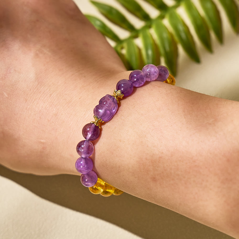 FuAttract Bright Fortune - Natural Citrine Amethyst Pixiu Abundance Bracelet - image 4