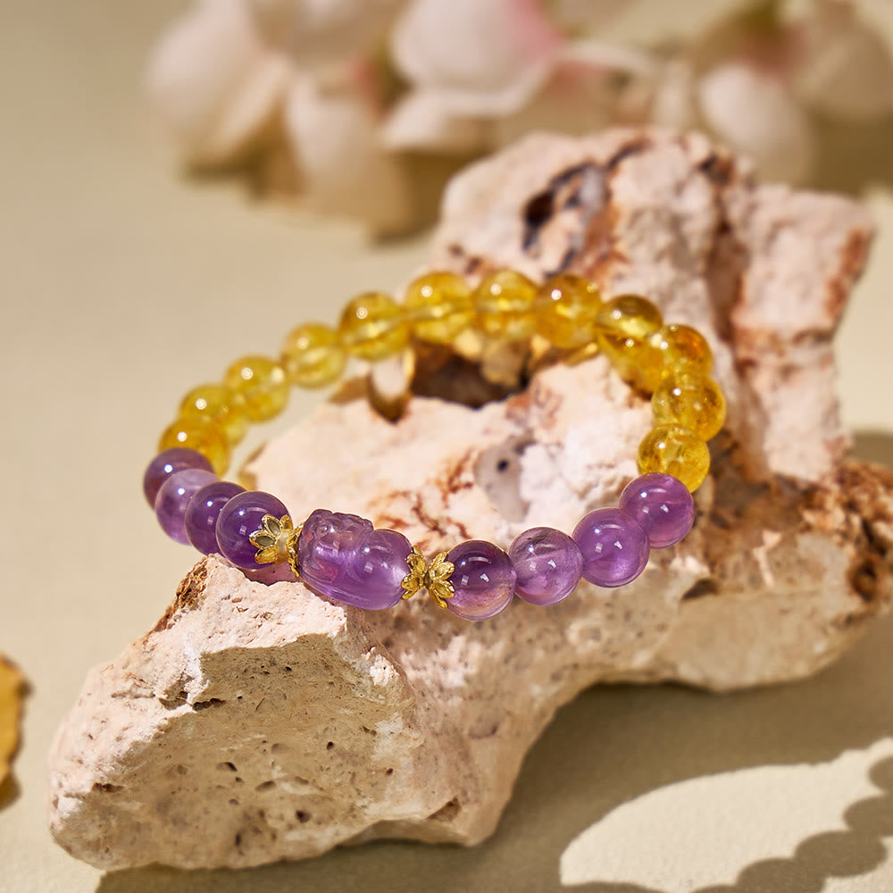 FuAttract Bright Fortune - Natural Citrine Amethyst Pixiu Abundance Bracelet - image 5