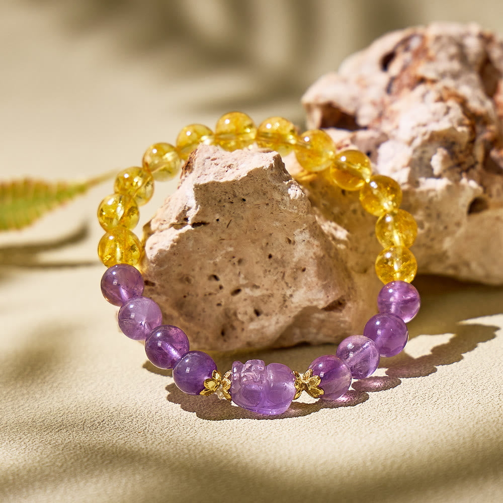 FuAttract Bright Fortune - Natural Citrine Amethyst Pixiu Abundance Bracelet - Citrine Amethyst - image 0