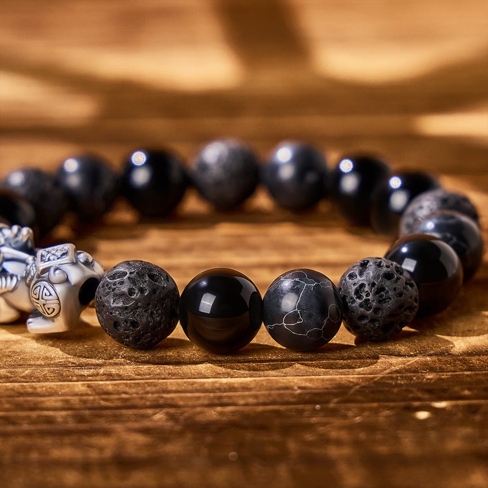 FuAttract Wealth Alchemist - Handcrafted 999 Silver & Black Obsidian Bracelet - image 2