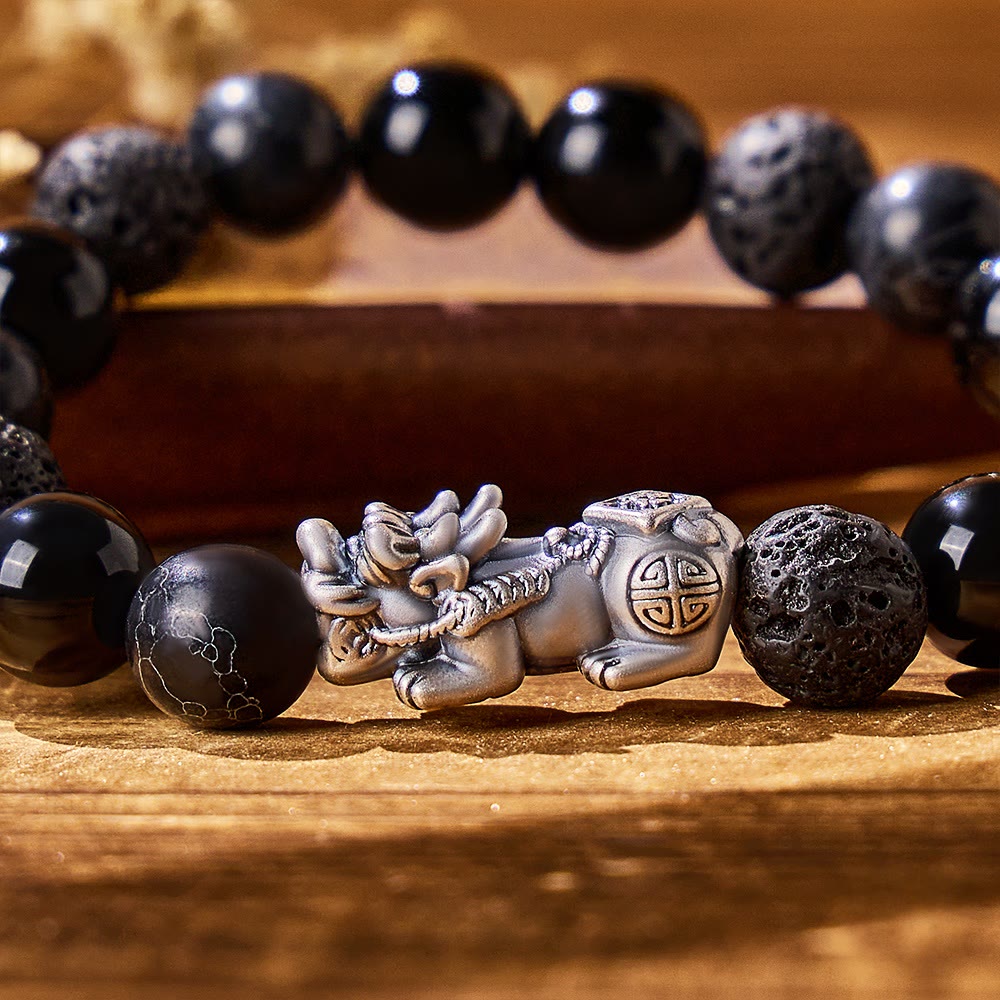 FuAttract Wealth Alchemist - Handcrafted 999 Silver & Black Obsidian Bracelet - image 3