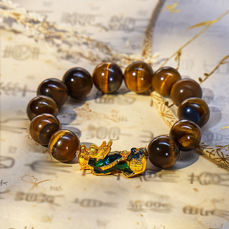 FuAttract Fortune Defender- Handcrafted Tiger's Eye Bracelet with Thermo-Active Pixiu - 14mm - image 7