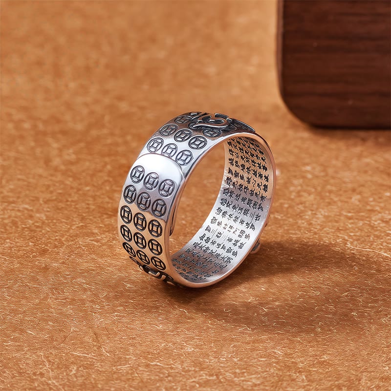 FuAttract Focused Power - Sacred Script Adjustable Silver Garnet Pixiu Ring - image 4