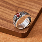 FuAttract Focused Power - Sacred Script Adjustable Silver Garnet Pixiu Ring - image 2