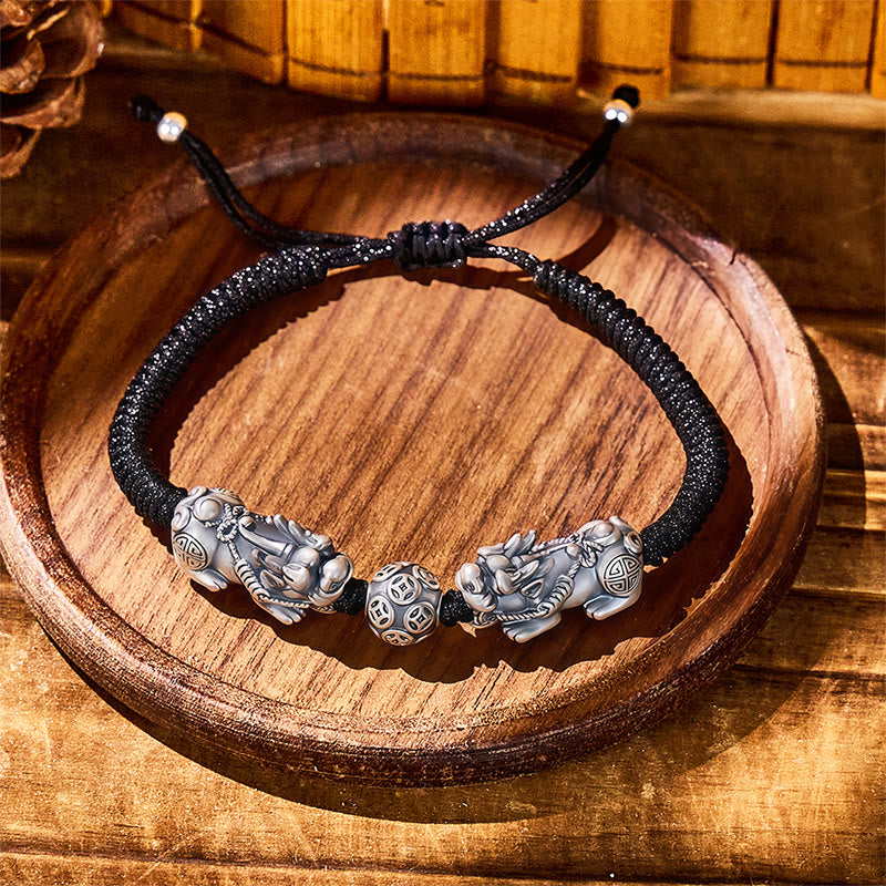 FuAttract Prosperity Pulse - 999 Silver Pixiu Braided Wealth Bracelet - image 1
