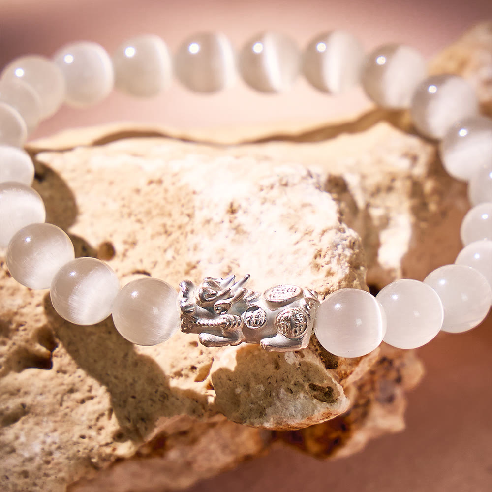 FuAttract Luck, Protection & Elegant Energy - Cat's Eye Silver Pixiu Bracelet - image 4