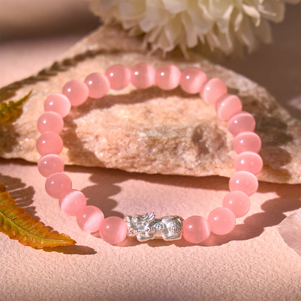 FuAttract Luck, Protection & Elegant Energy - Cat's Eye Silver Pixiu Bracelet - Pink - image 11