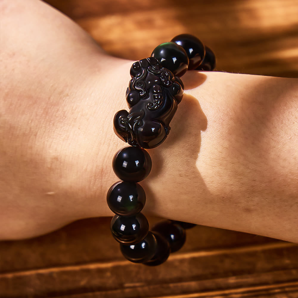 Abundance & Energy Shield Bracelet – Pixiu + Rainbow Eye Obsidian - image 14