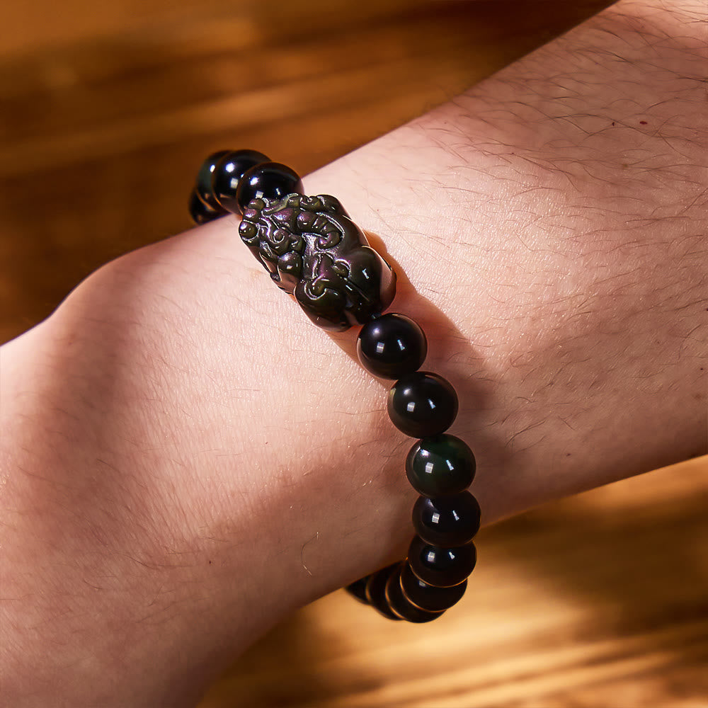 Abundance & Energy Shield Bracelet – Pixiu + Rainbow Eye Obsidian - image 3