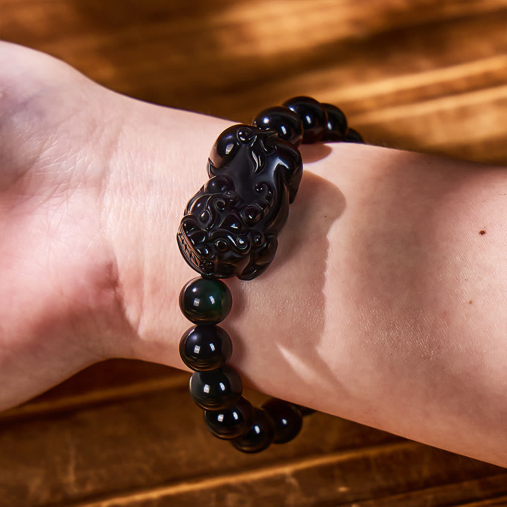 Abundance & Energy Shield Bracelet – Pixiu + Rainbow Eye Obsidian - image 9