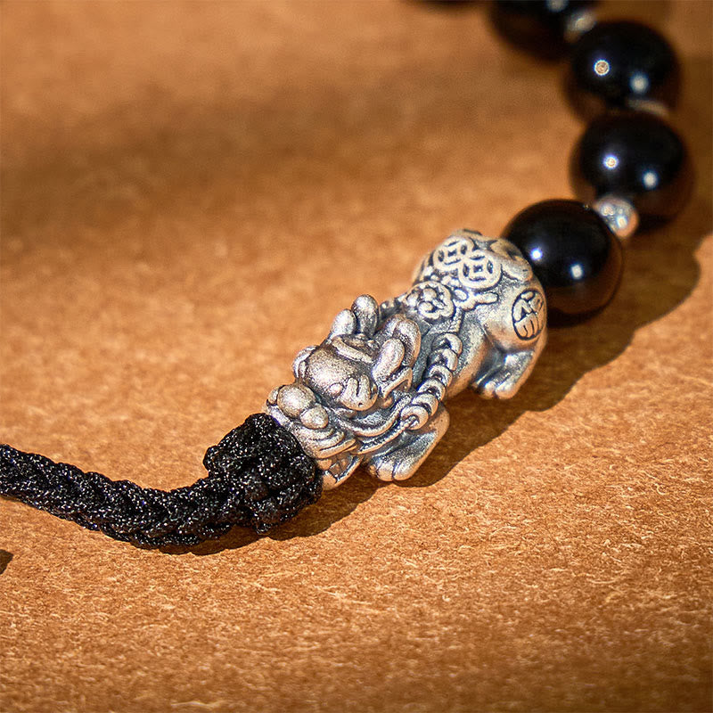 FuAttract Strength & Protection – Obsidian with 999 Sterling Silver Pixiu Woven Bracelet - image 4