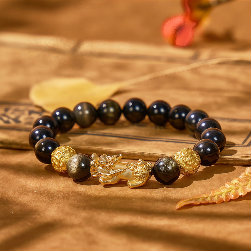 FuAttract Strength & Prosperity Fortune-Attracting Gold Obsidian Pi Xiu Bracelet - 10mm - image 0