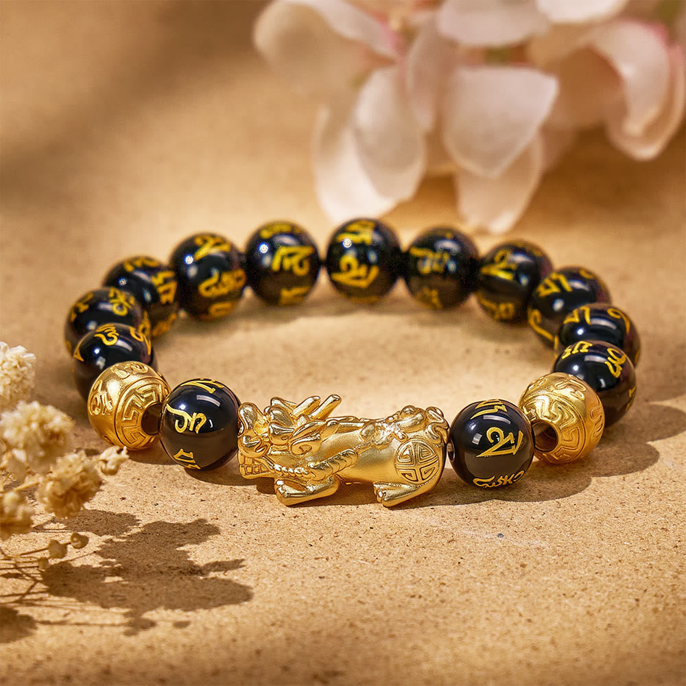 FuAttract Protective Energy & Wealth Attraction Black Onyx Om Mani Padme Hum Pixiu Bracelet - 12mm - image 11