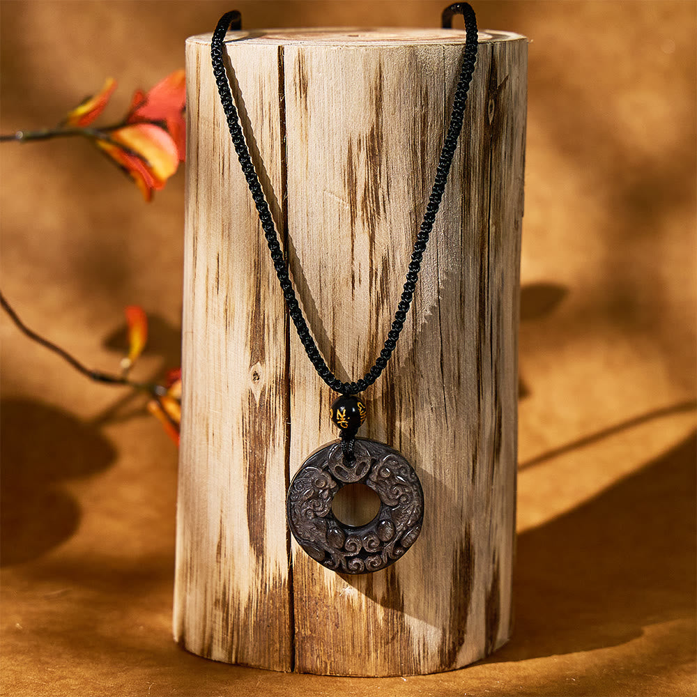 FuAttract Wealth Whirl - Silver Obsidian Double Pixiu Abundance Charm Pendant Necklace - image 2