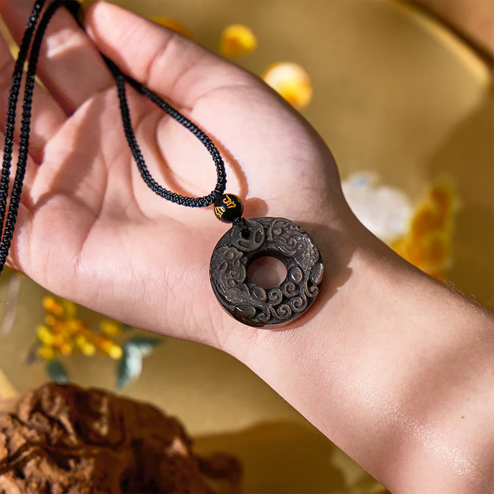 FuAttract Wealth Whirl - Silver Obsidian Double Pixiu Abundance Charm Pendant Necklace - image 4