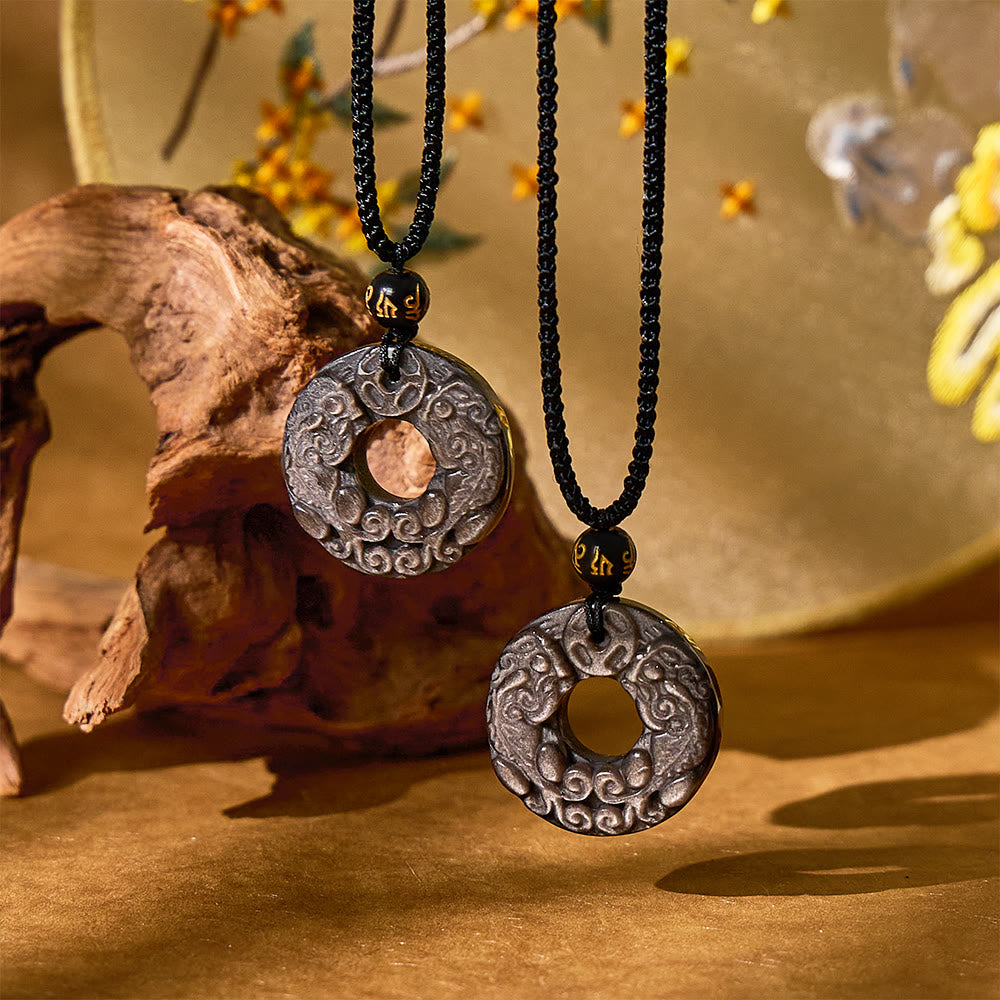 FuAttract Wealth Whirl - Silver Obsidian Double Pixiu Abundance Charm Pendant Necklace - image 6