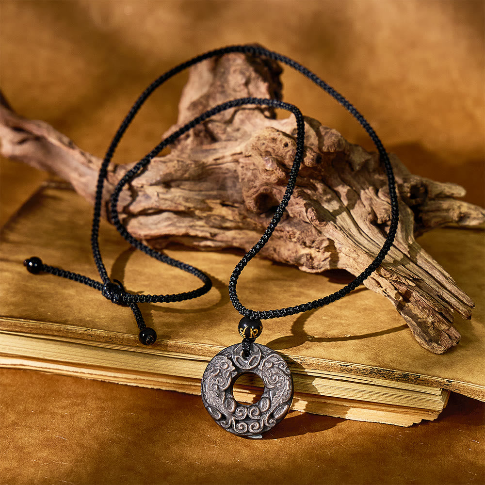 FuAttract Wealth Whirl - Silver Obsidian Double Pixiu Abundance Charm Pendant Necklace - image 3