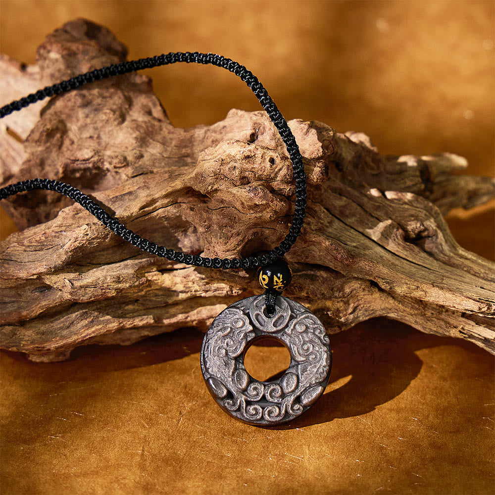 FuAttract Wealth Whirl - Silver Obsidian Double Pixiu Abundance Charm Pendant Necklace - Silver Sheen Obsidian - image 0