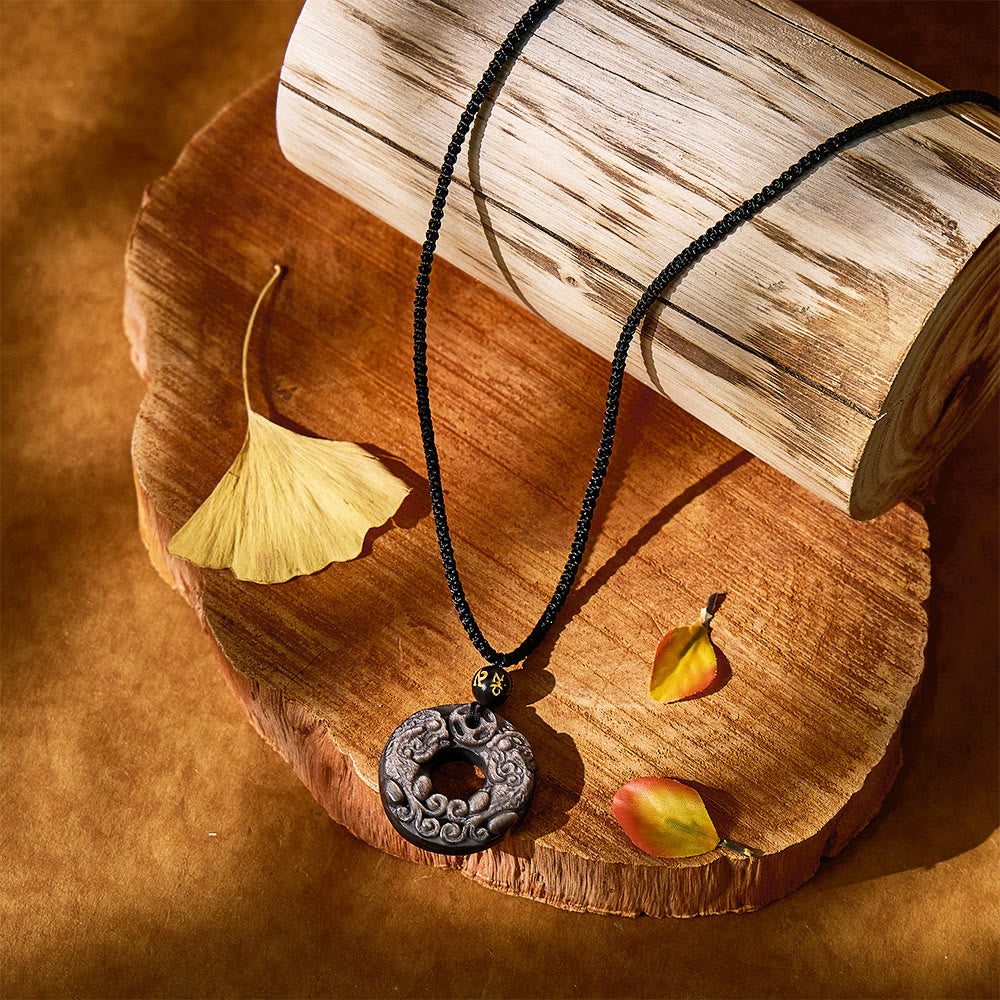 FuAttract Wealth Whirl - Silver Obsidian Double Pixiu Abundance Charm Pendant Necklace - image 1