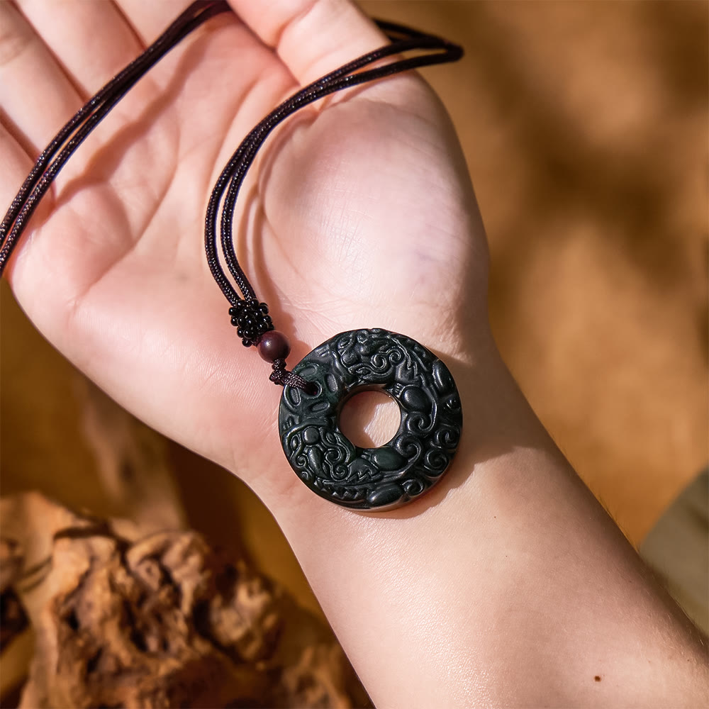 FuAttract Healing Harvest - Natural Serpentine Pixiu Peace Buckle Protection Necklace Pendant - image 5
