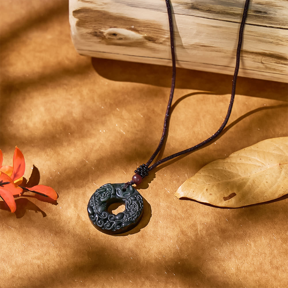 FuAttract Healing Harvest - Natural Serpentine Pixiu Peace Buckle Protection Necklace Pendant - image 4