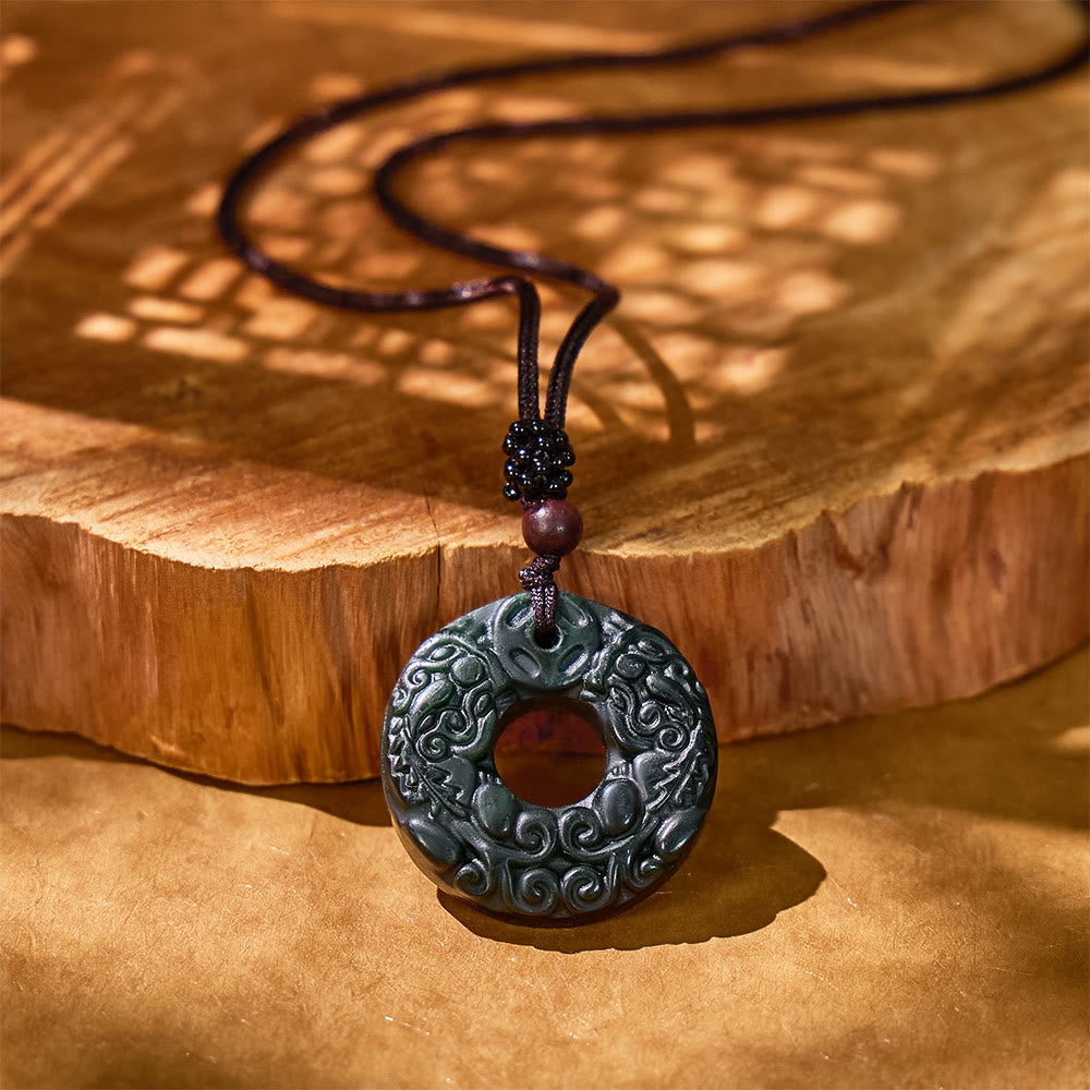 FuAttract Healing Harvest - Natural Serpentine Pixiu Peace Buckle Protection Necklace Pendant - Serpentine - image 0