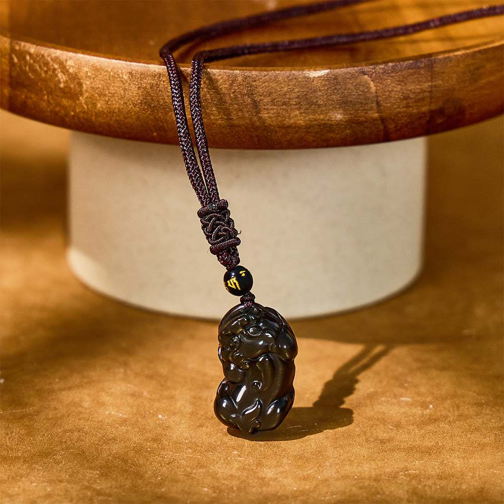 FuAttract Energy Sentinel - Golden Obsidian Pixiu Pendant Necklace - image 1