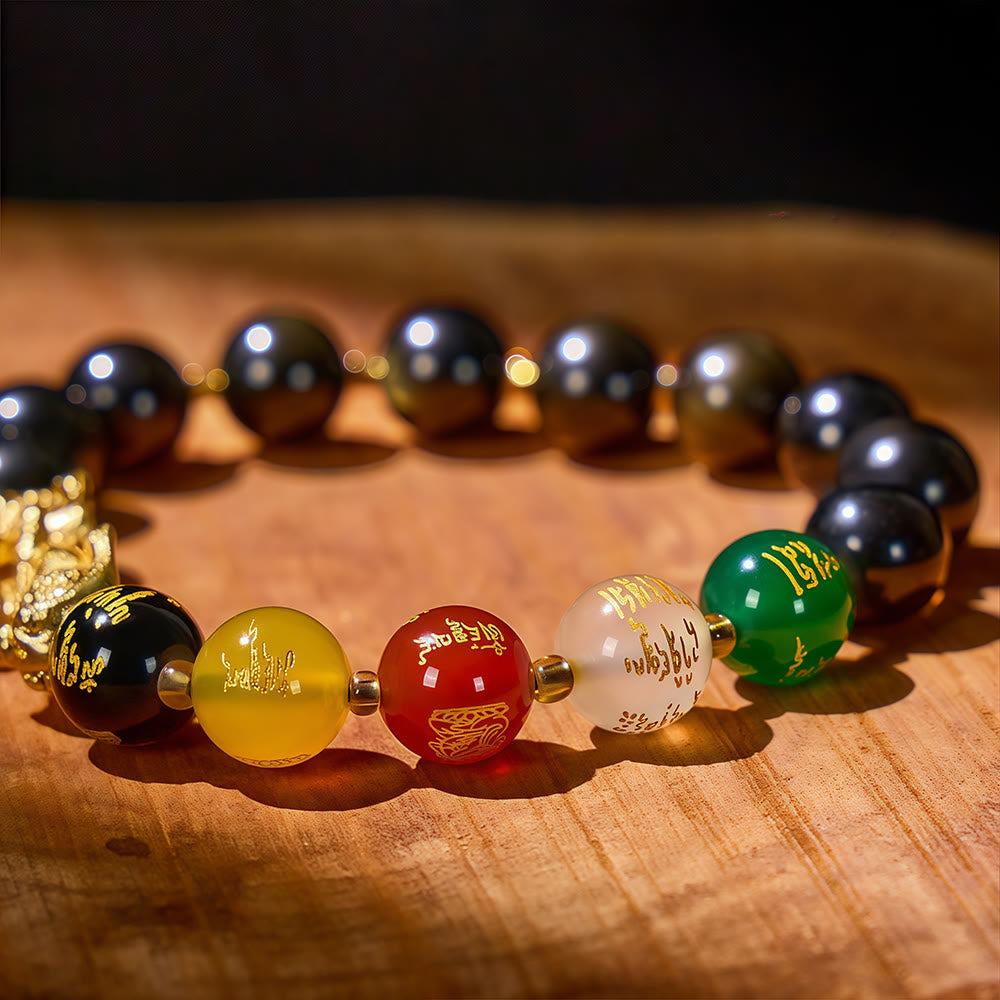 FuAttract Golden Radiance – Golden Obsidian & Rainbow Obsidian Bracelet with Pixiu Charm - image 4