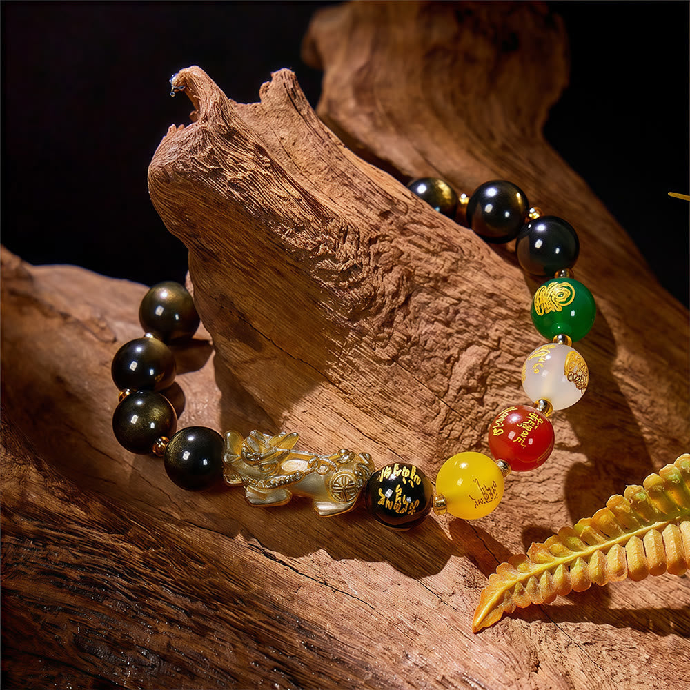 FuAttract Golden Radiance – Golden Obsidian & Rainbow Obsidian Bracelet with Pixiu Charm - image 2
