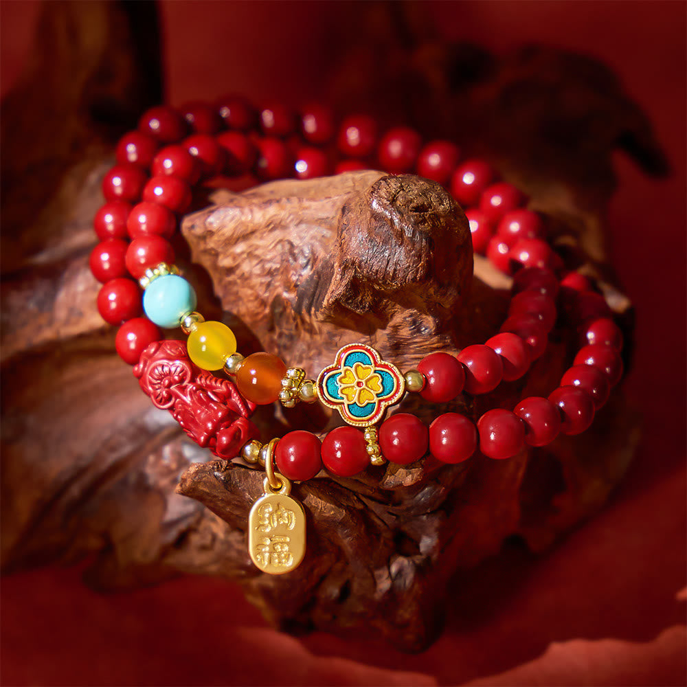 FuAttract Lucky Energy Circuit – Double-Layer Cinnabar Pixiu FU Character Protection Bracelet - image 1