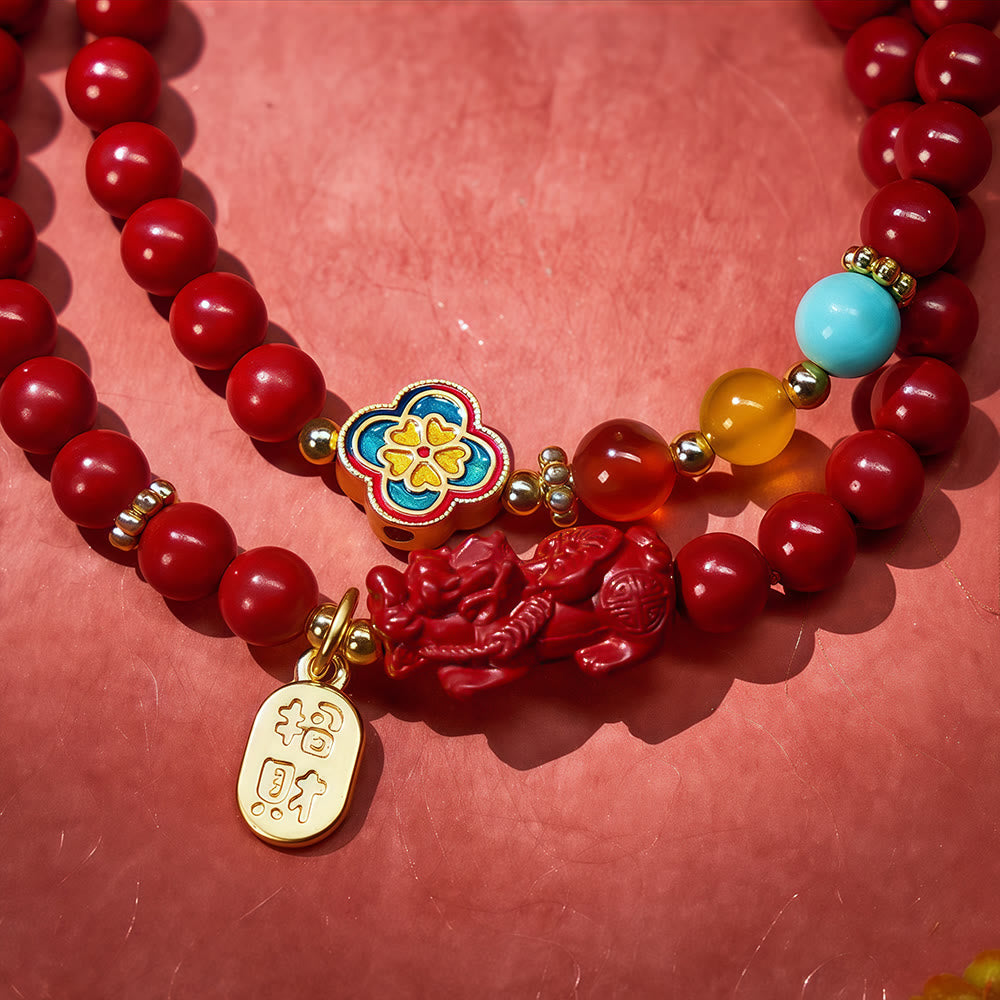 FuAttract Lucky Energy Circuit – Double-Layer Cinnabar Pixiu FU Character Protection Bracelet - image 3