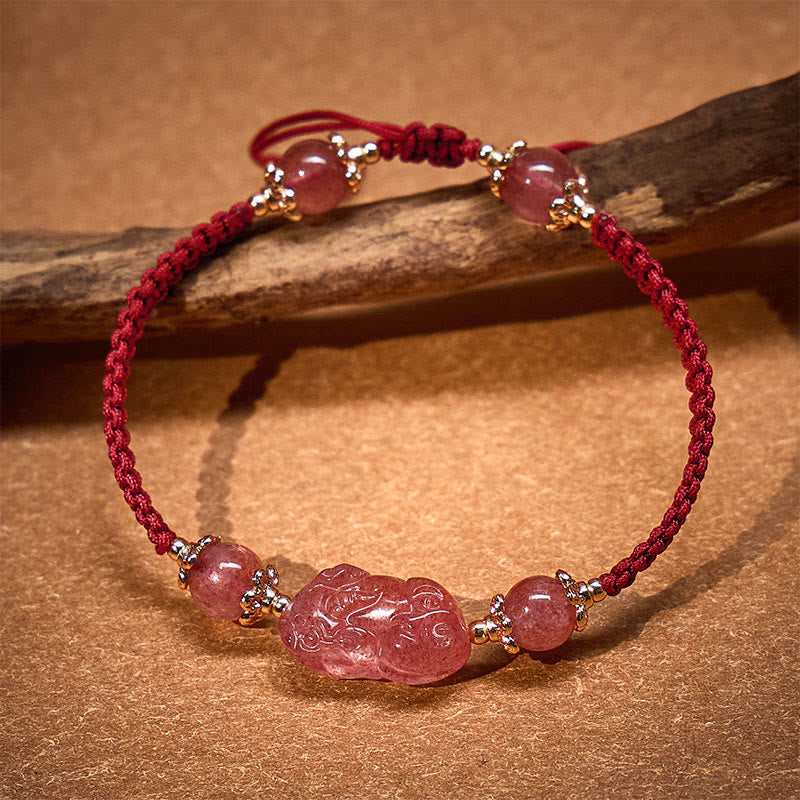 FuAttract Radiant Berry - Natural Strawberry Quartz Pixiu Red String Bracelet - Strawberry Quartz - image 0