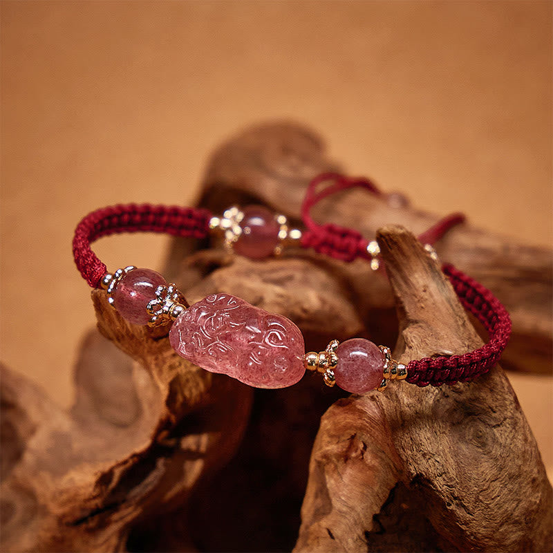 FuAttract Radiant Berry - Natural Strawberry Quartz Pixiu Red String Bracelet - image 2