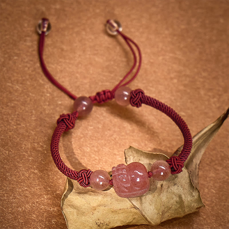 FuAttract Pink Craftsman - Adjustable Handwoven Strawberry Quartz Pixiu String Bracelet - image 9