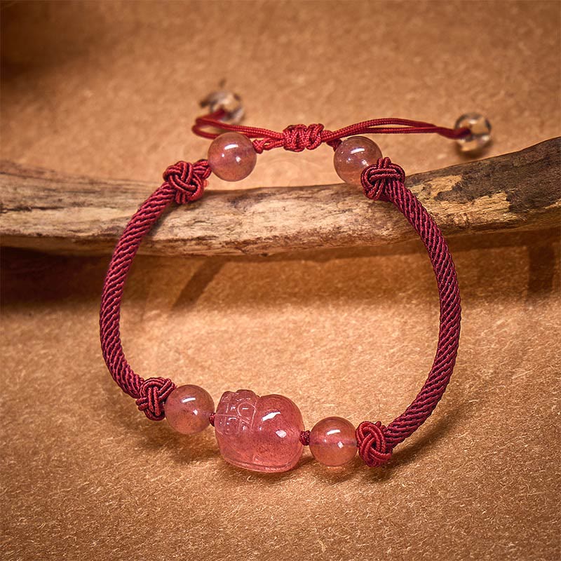 FuAttract Pink Craftsman - Adjustable Handwoven Strawberry Quartz Pixiu String Bracelet - Strawberry Quartz - image 0