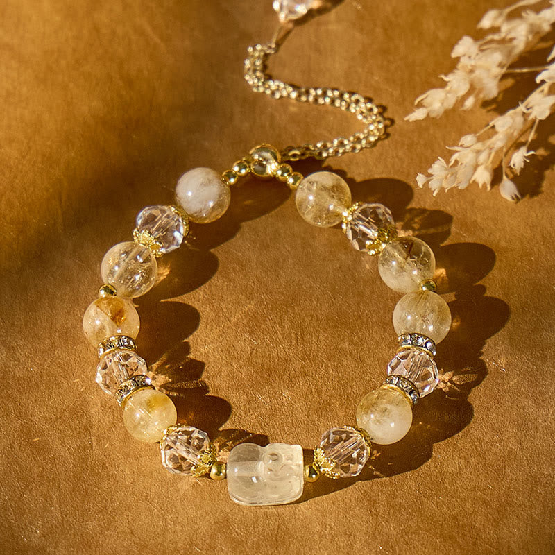 FuAttract Luck Anchor - Citrine & Citrine Pyramid Pixiu Bracelet with Adjustable Pull Cord - image 1
