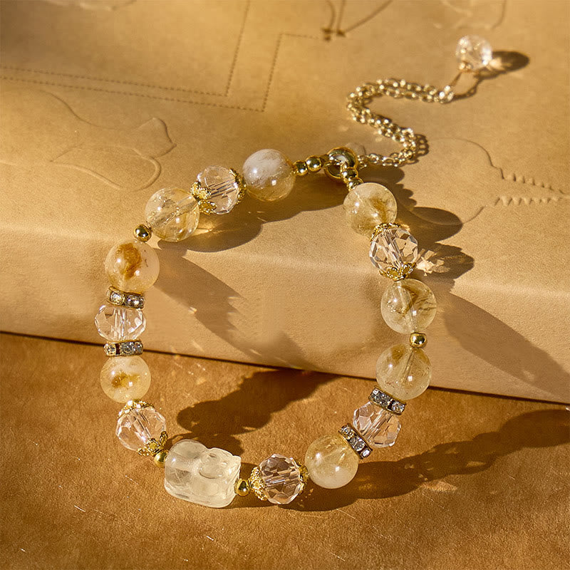 FuAttract Luck Anchor - Citrine & Citrine Pyramid Pixiu Bracelet with Adjustable Pull Cord - Citrine - image 0